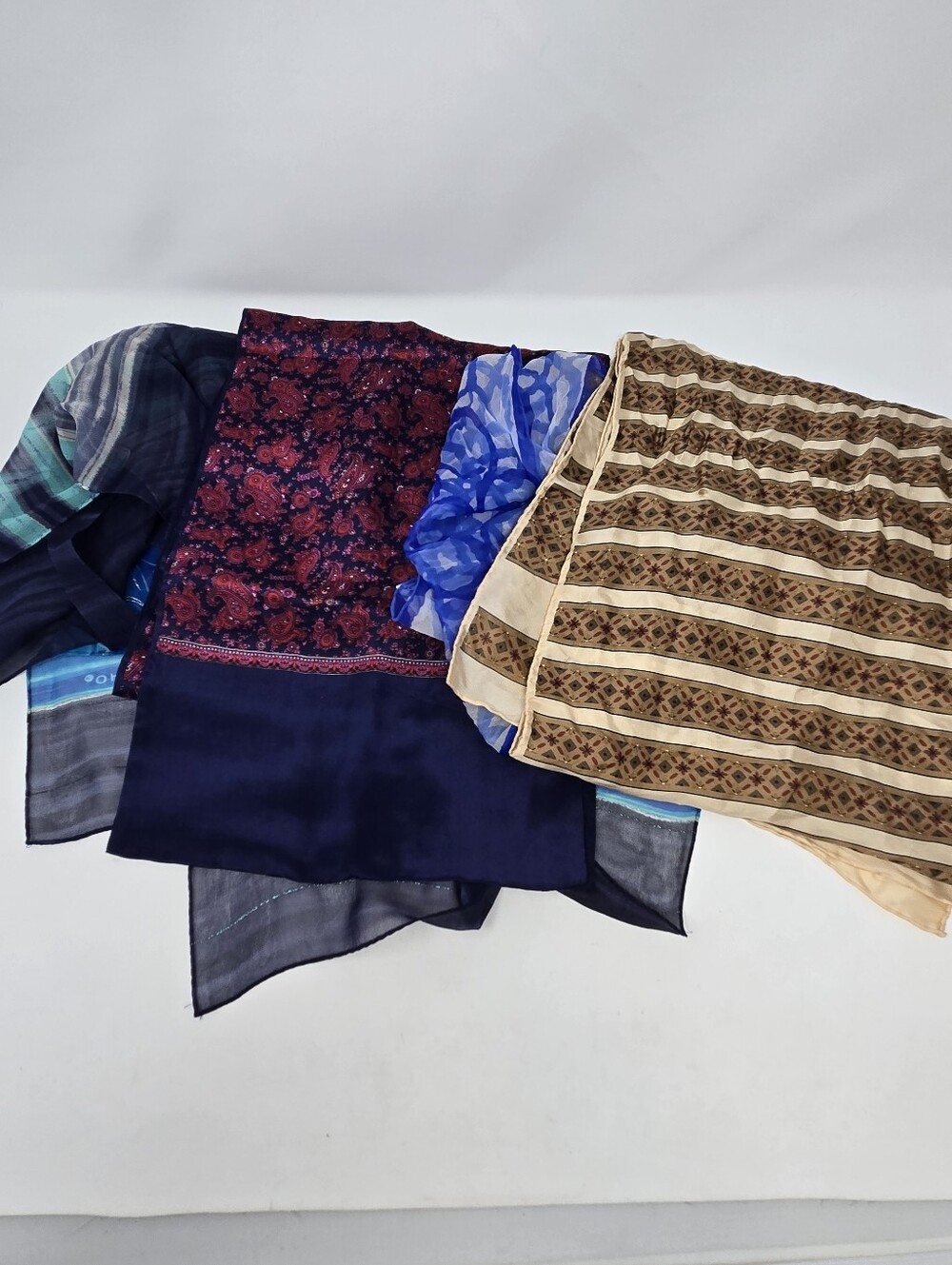 VINTAGE SILK SCARF LOT OF 4 SILK BLEND VERA ECHO WEINSTOCKS BLUE BROWN WOMEN OS